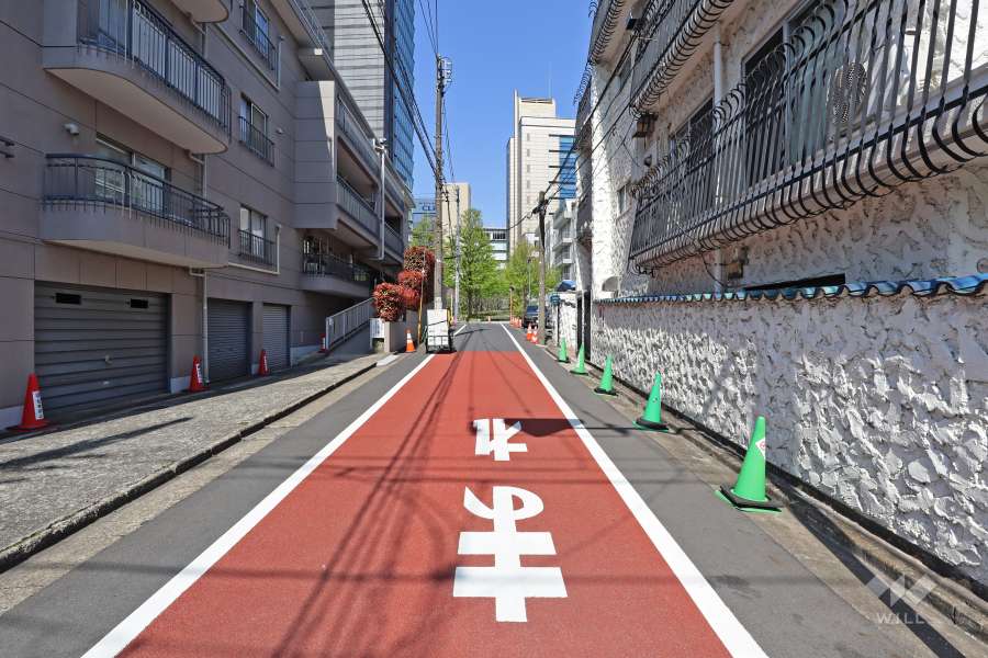 敷地の南西側前面道路（南東側から）