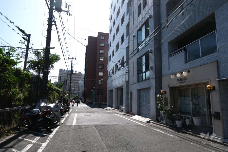 敷地北東側の前面道路（北西側から）