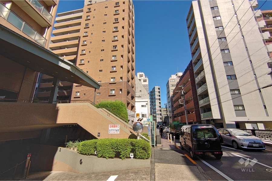 敷地北東側の前面道路（南東側から）
