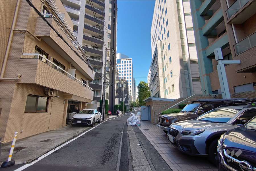 敷地南東側の前面道路（北東側から）