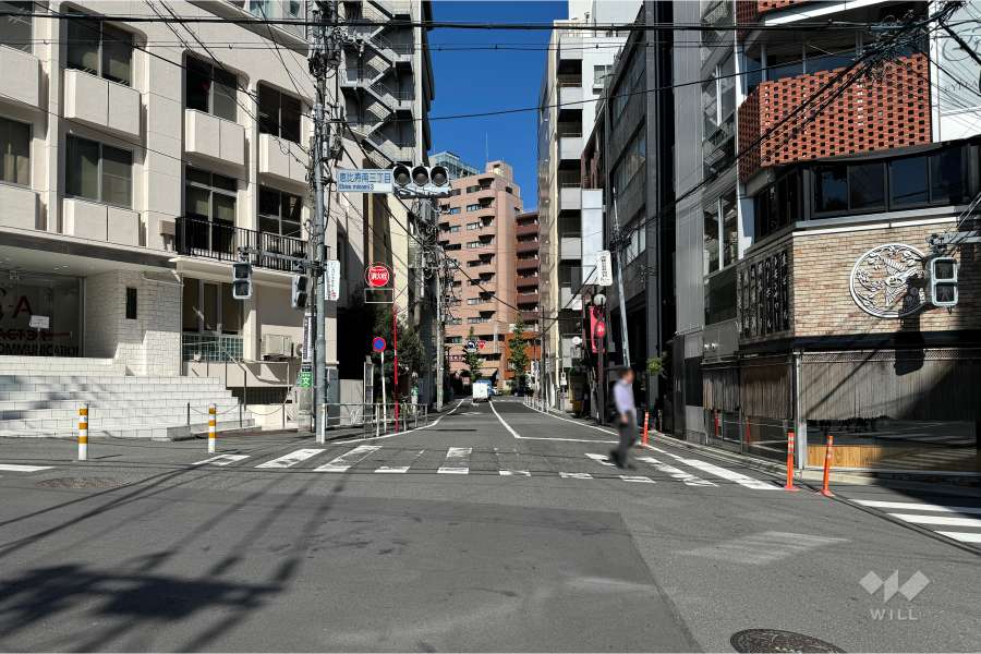 敷地北東側の前面道路（南東側から）