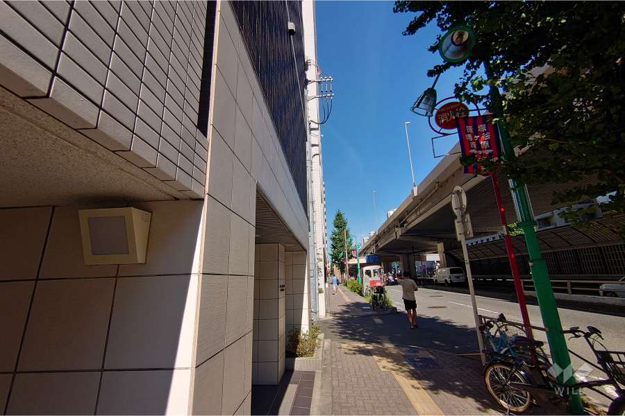 敷地南東側の前面道路（南西側から）