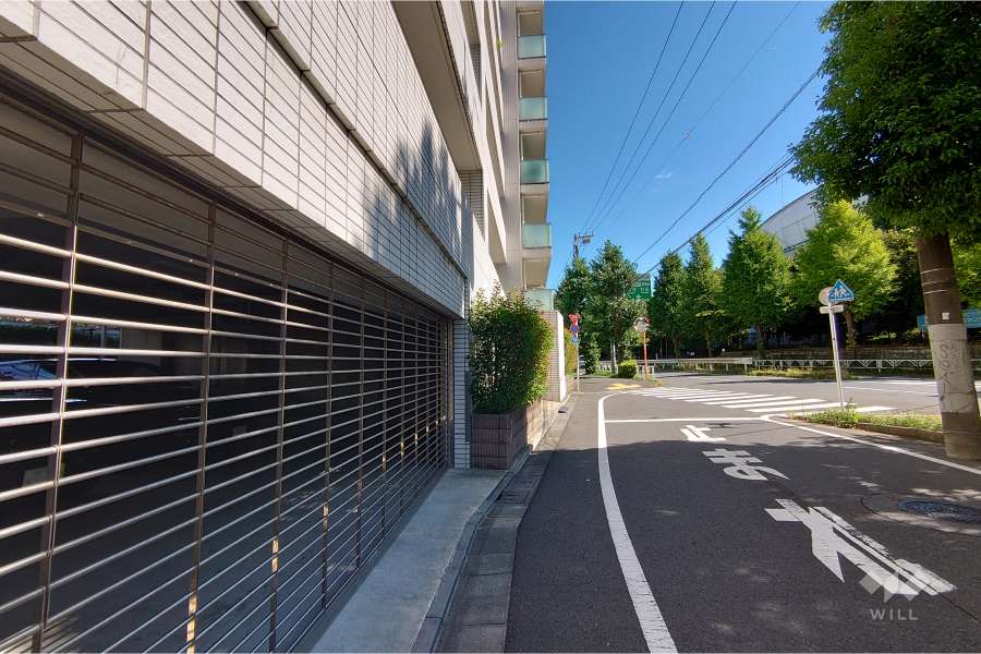 敷地南東側の前面道路（南西側から）