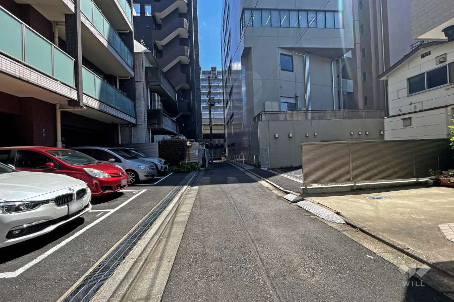 敷地南西側の前面道路（北西側から）