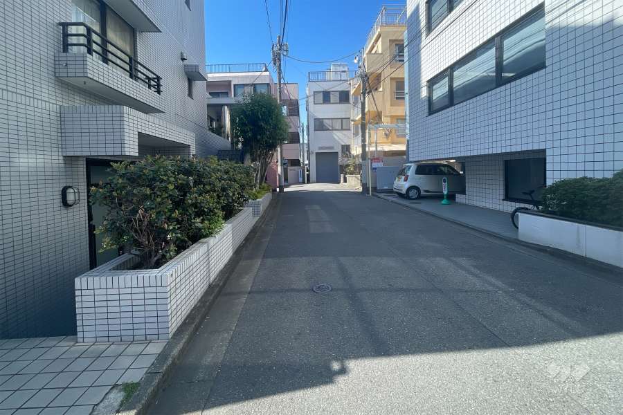 敷地北東側の前面道路（南東側から）