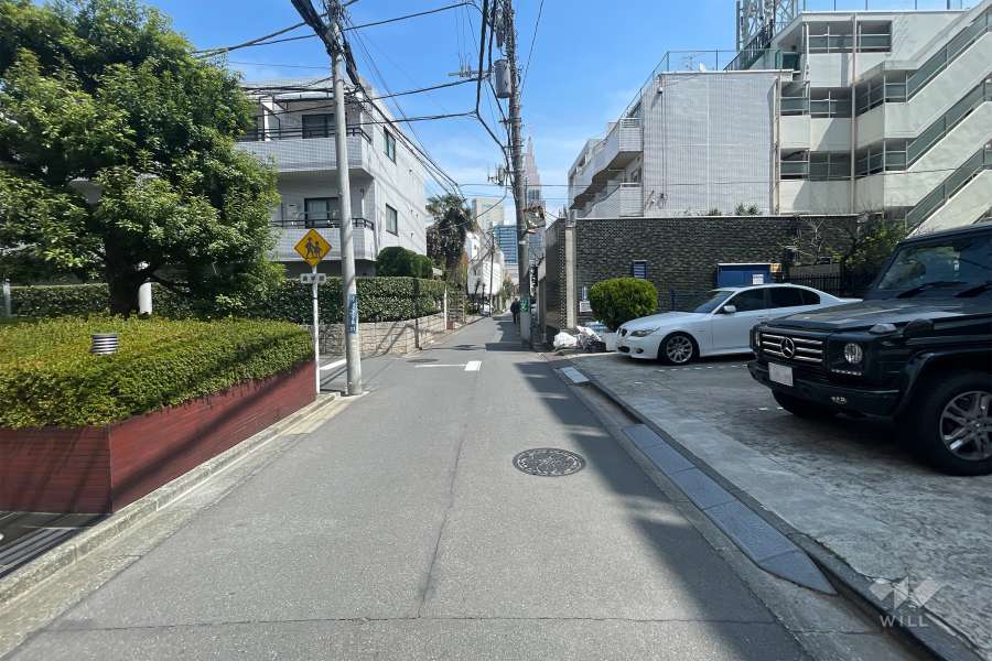 敷地北西側の前面道路(南西側から)