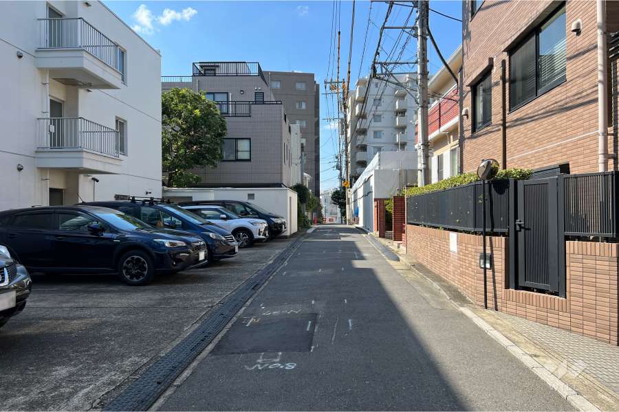 敷地北東側の前面道路（南東側から）