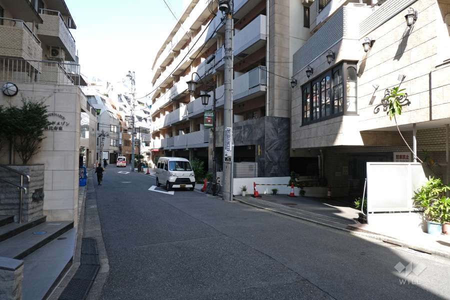 敷地南西側の前面道路（南東側から）