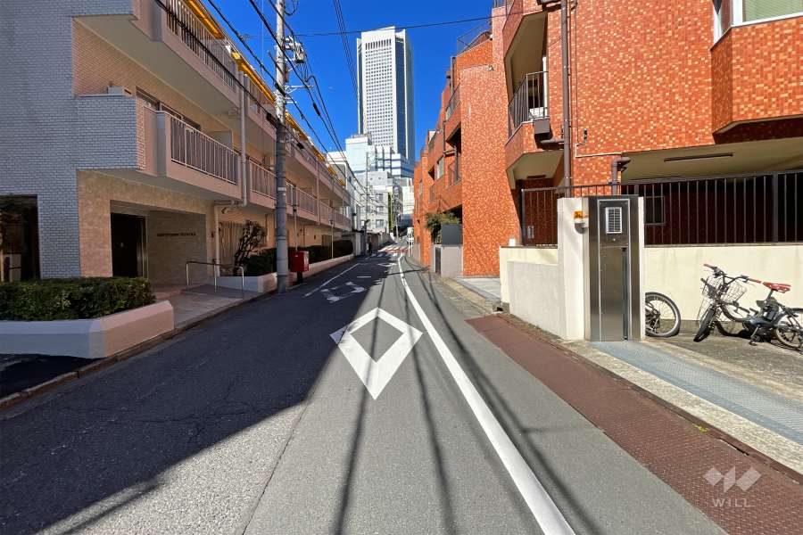 敷地南西側の前面道路(南東側から)