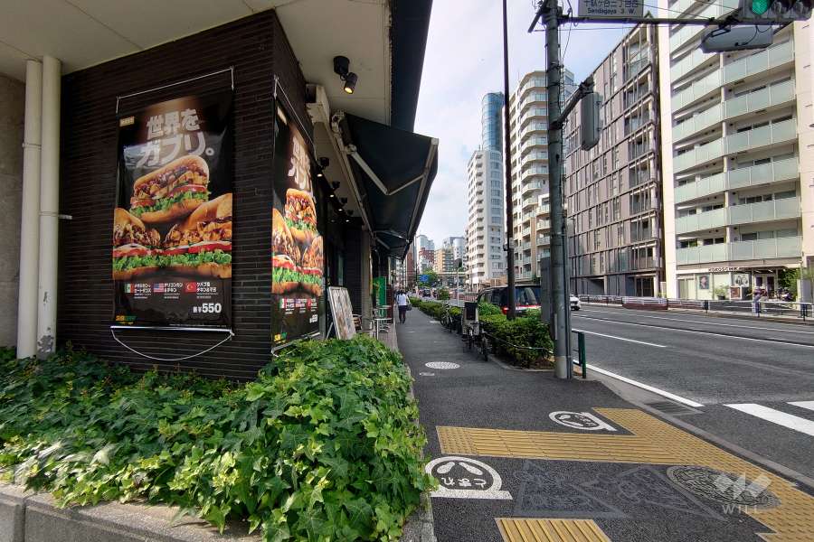 敷地北東側の前面道路（南東側から）