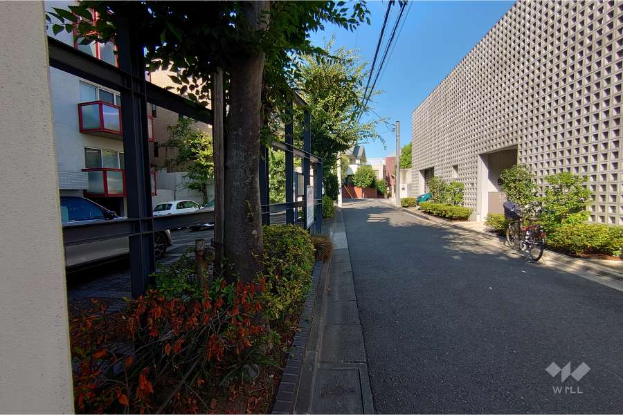 敷地南東側の前面道路（南西側から）