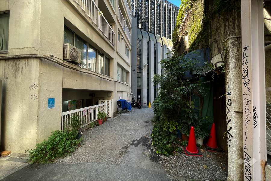 敷地南東側の前面道路（南西側から）