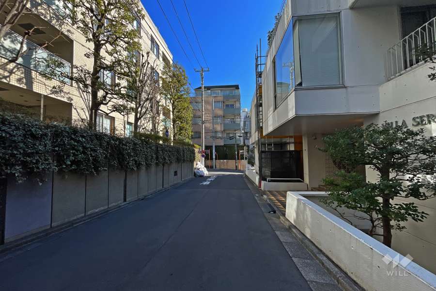 敷地北西側の前面道路（南西側から）