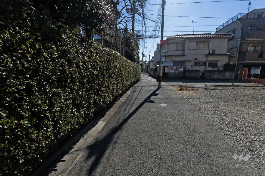 敷地南東側の前面道路（南西側から）