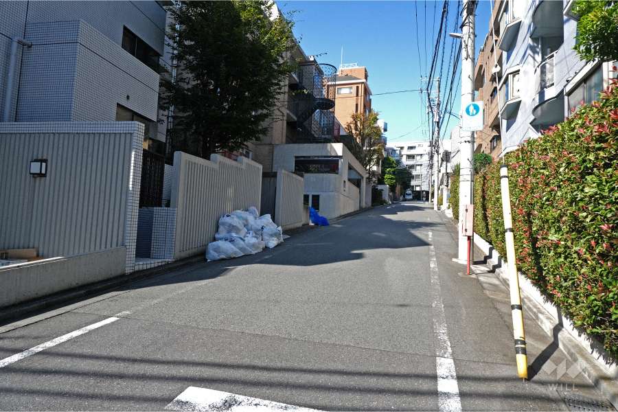 敷地北東側の前面道路（南東側から）