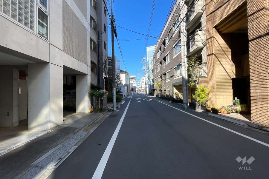 敷地北東側の前面道路（南東側から）