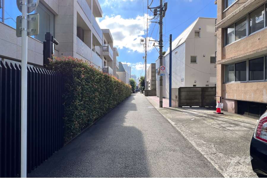 敷地の南西側前面道路（北西側から）