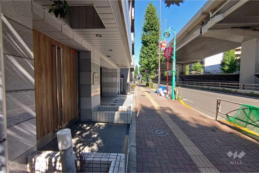 敷地南東側の前面道路（南西側から）