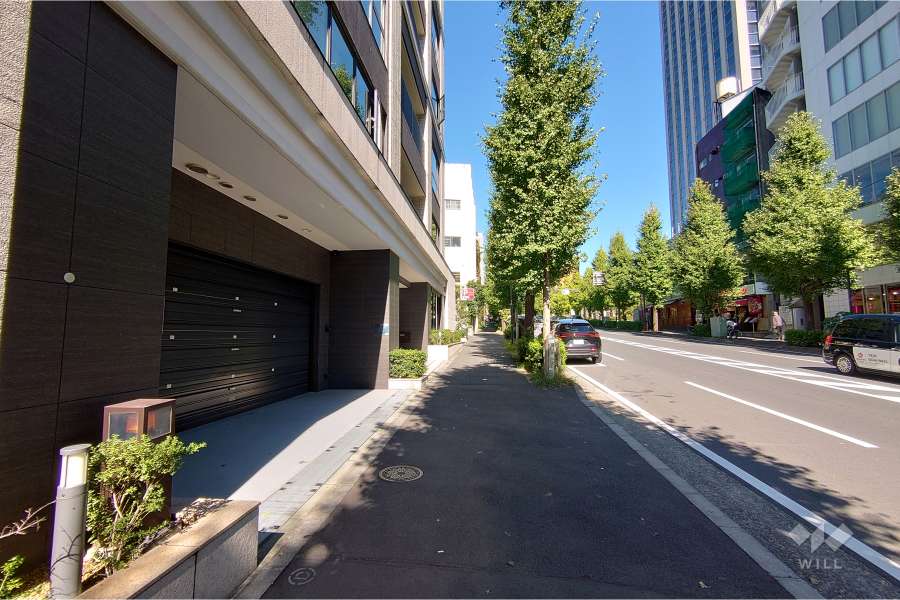 敷地南東側の前面道路（南西側から）