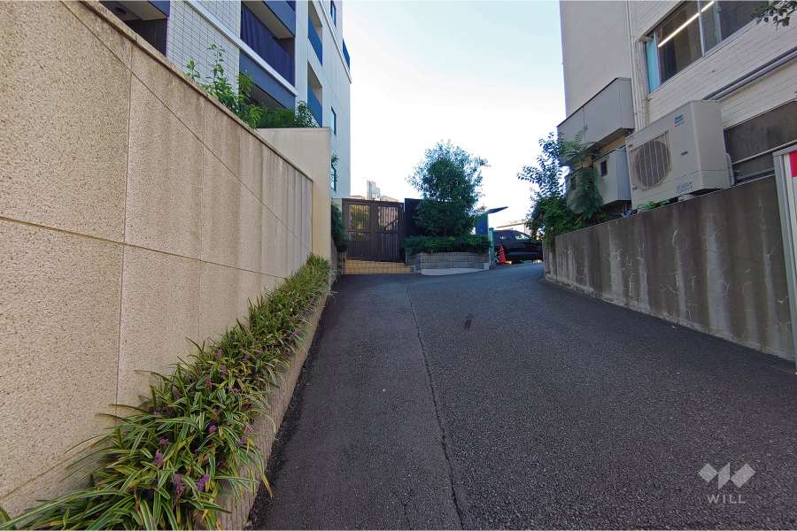 敷地北東側の前面道路（南東側から）