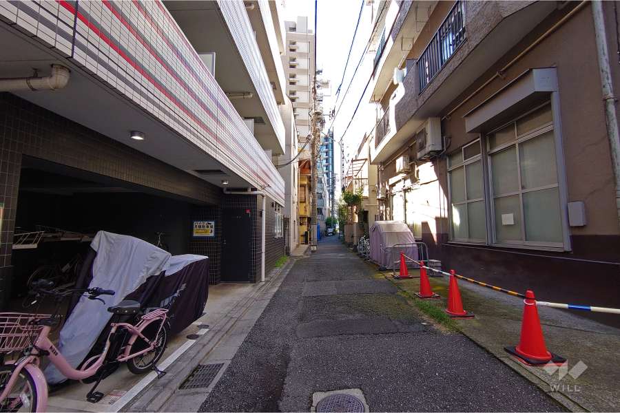 敷地北西側の前面道路（北東側から）