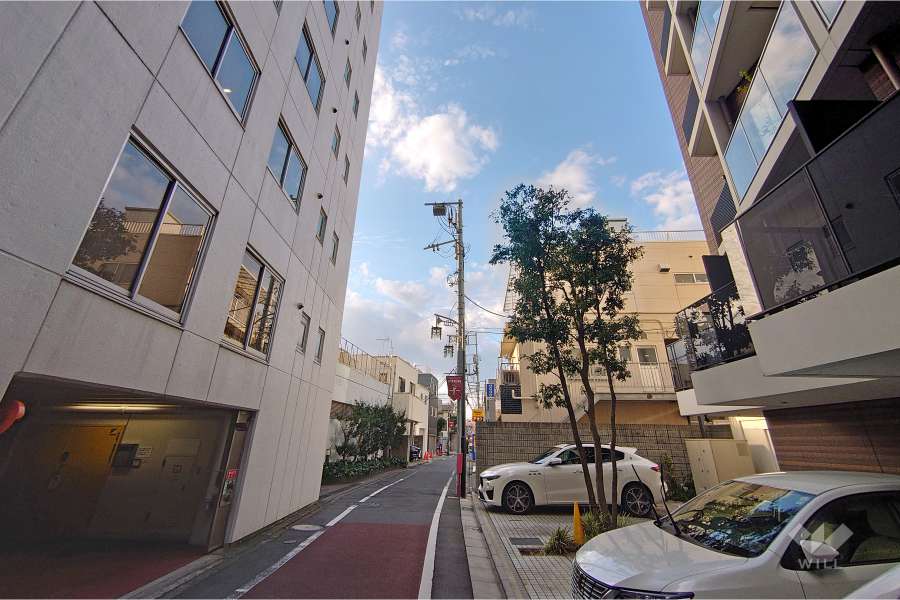 敷地南西側の前面道路（南東側から）