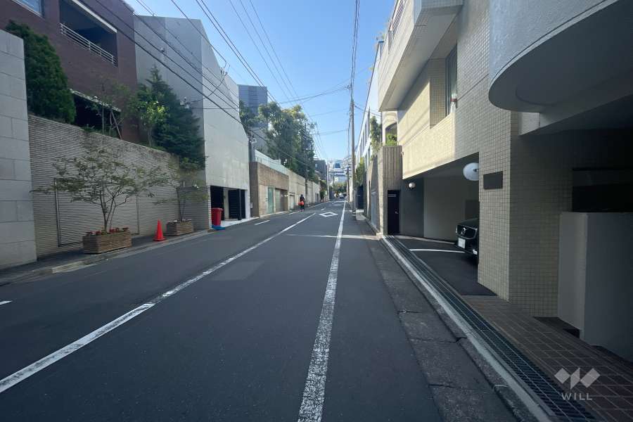 敷地南西側の前面道路（南東側から）