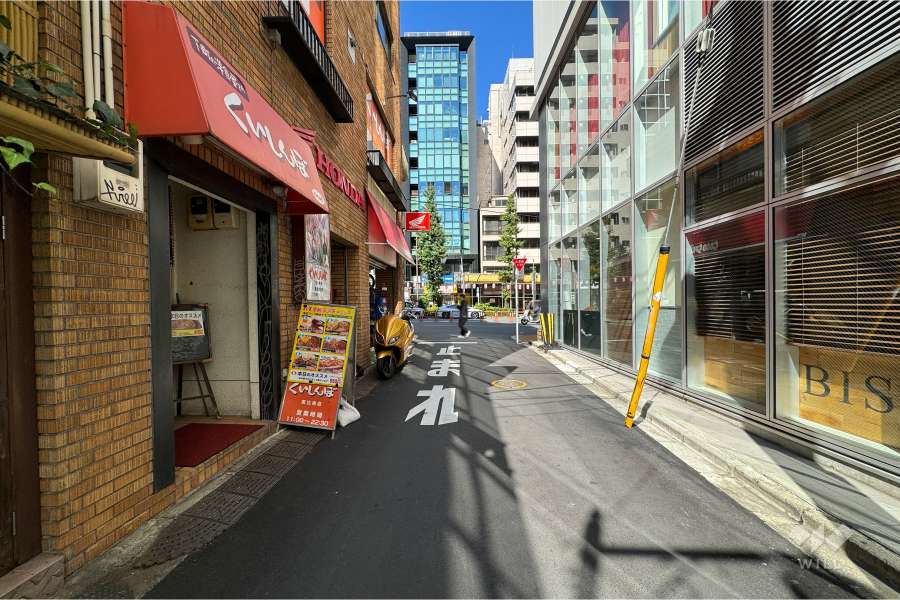 敷地北東側の前面道路（南東側から）