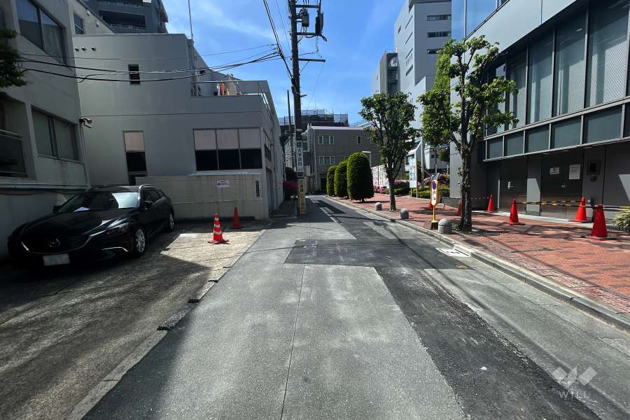 敷地北東側の前面道路（南東側から）