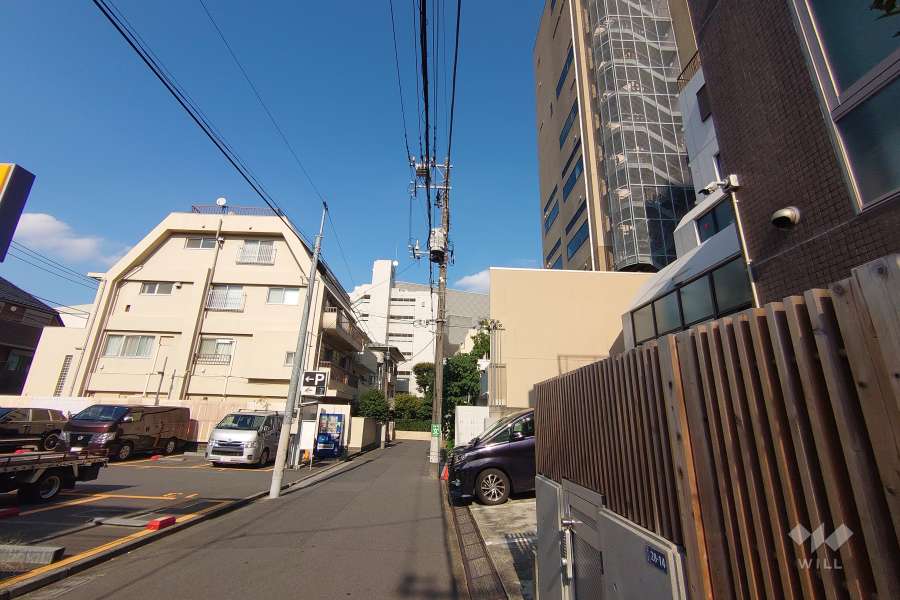 敷地北西側の前面道路（南西側から）