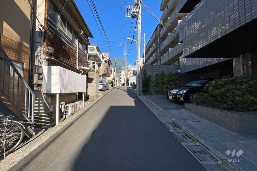 敷地南西側の前面道路（南東側から）