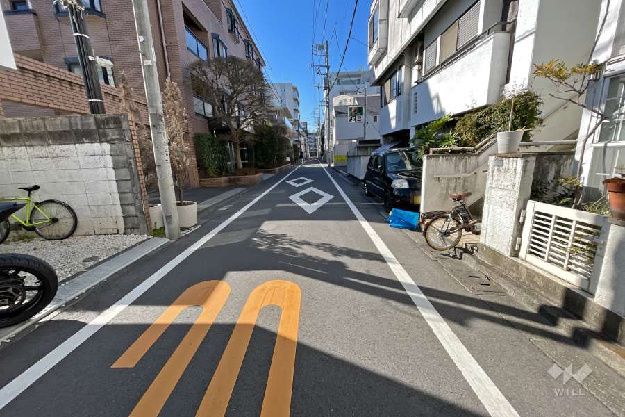 敷地南東側の前面道路（北東側から）