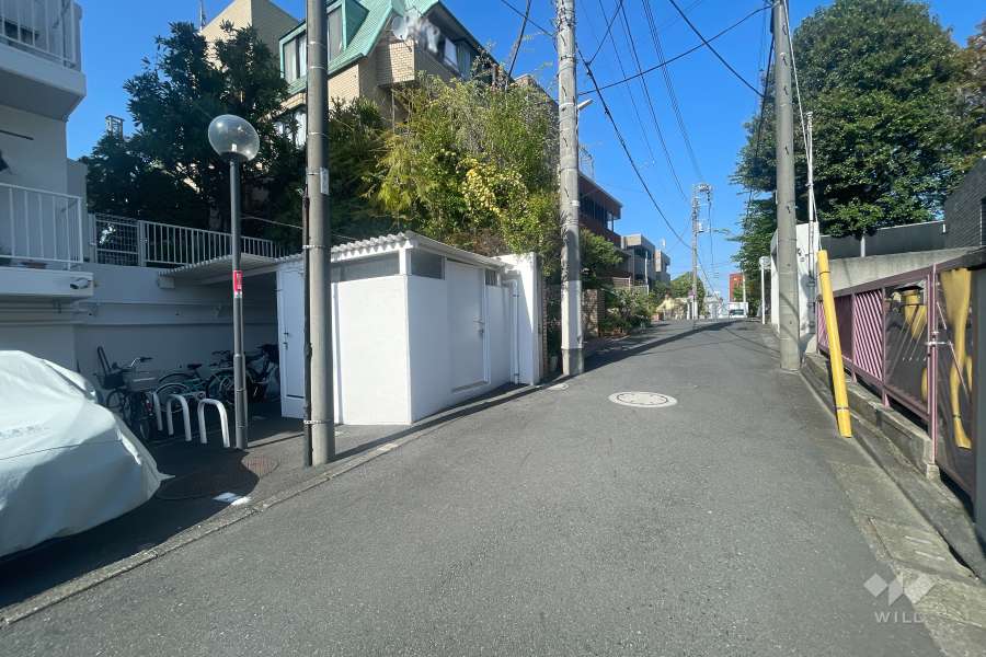 敷地南東側の前面道路（南西側から）