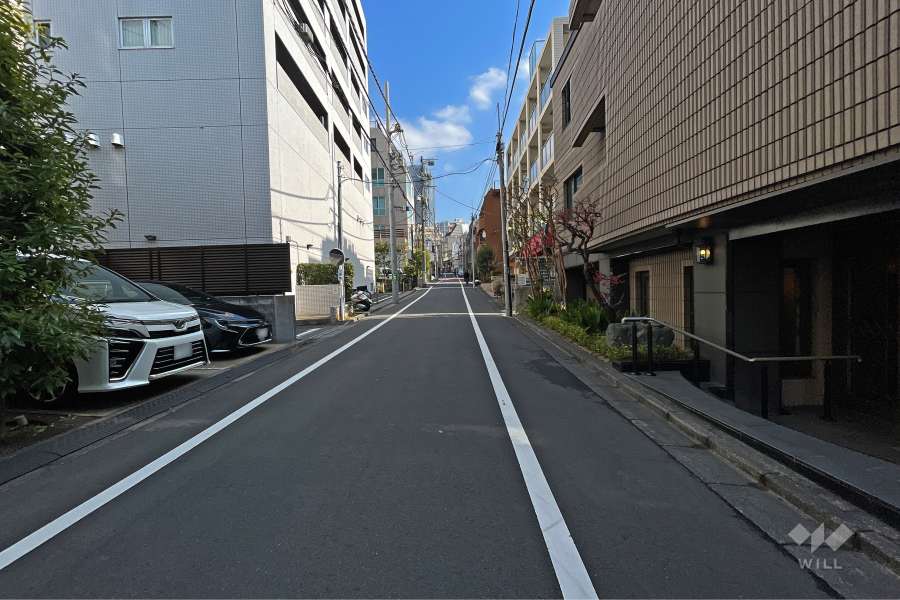 敷地北東側の前面道路（北西側から）