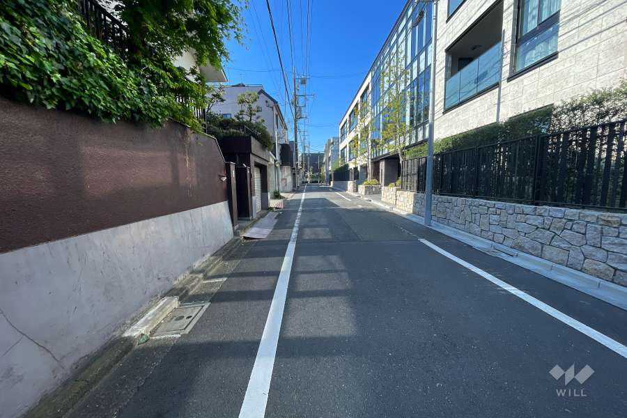 敷地南東側の前面道路（北東側から）