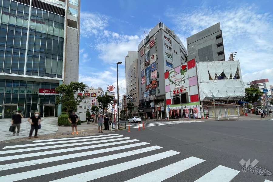 敷地北東側の前面道路（南東側から）