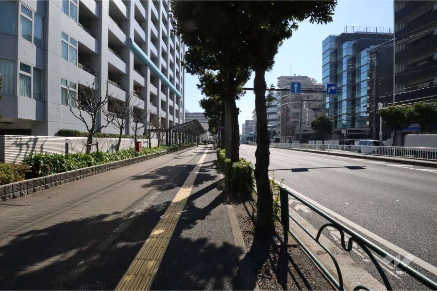敷地南西側の前面道路(北西側から)