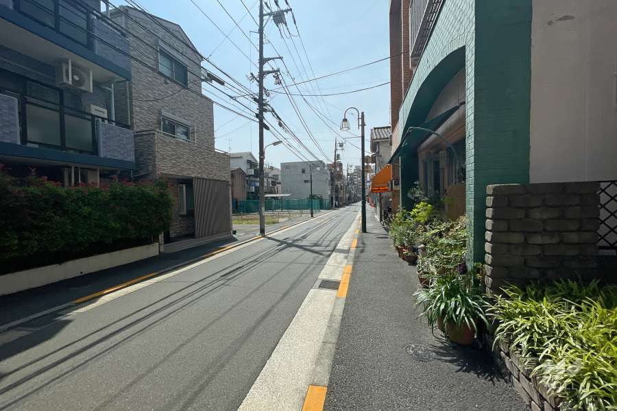 敷地南西側の前面道路（北西側から）