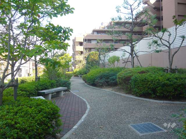 敷地内は緑豊かで、ベンチも設置されています。