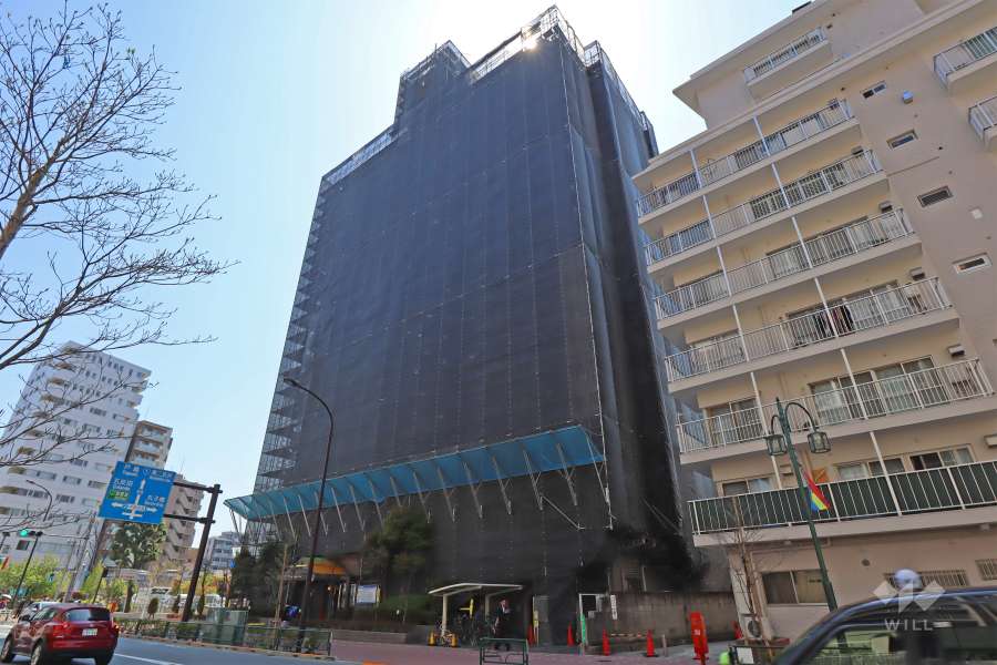 ライオンズプラザ武蔵小山の外観（北側から）（大規模修繕工事中/2024年2月）