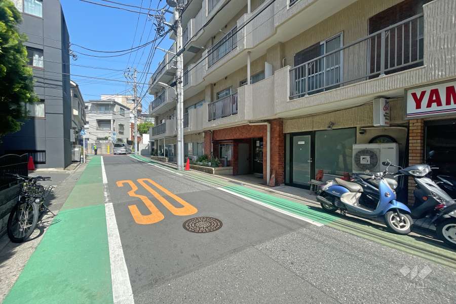 敷地南西側の前面道路（南東側から）