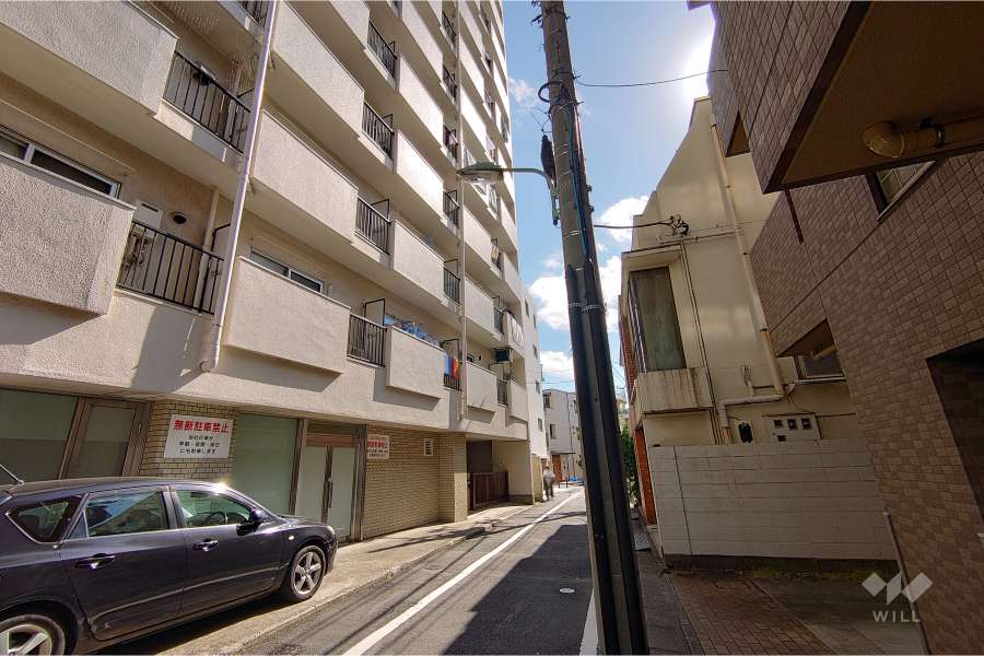 敷地南西側の前面道路（北西側から）