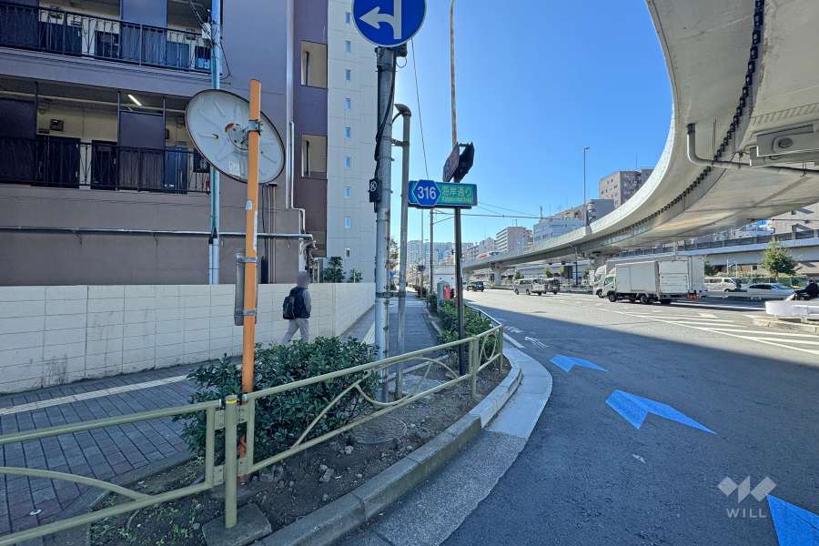 敷地西側の前面道路（北側から）