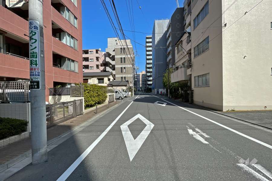 敷地南側の前面道路（西側から）