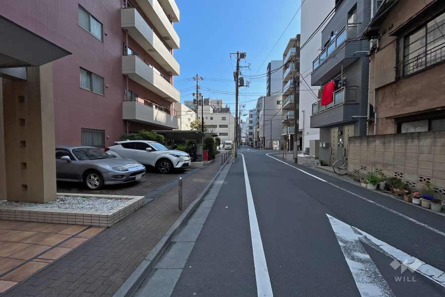 敷地西側の前面道路（北側から）