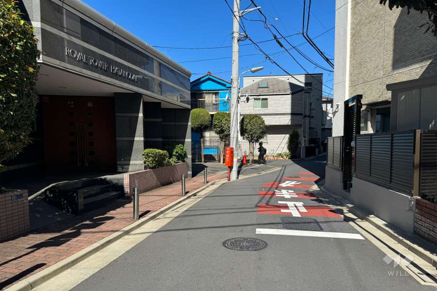 敷地の北東側前面道路（南東側から）