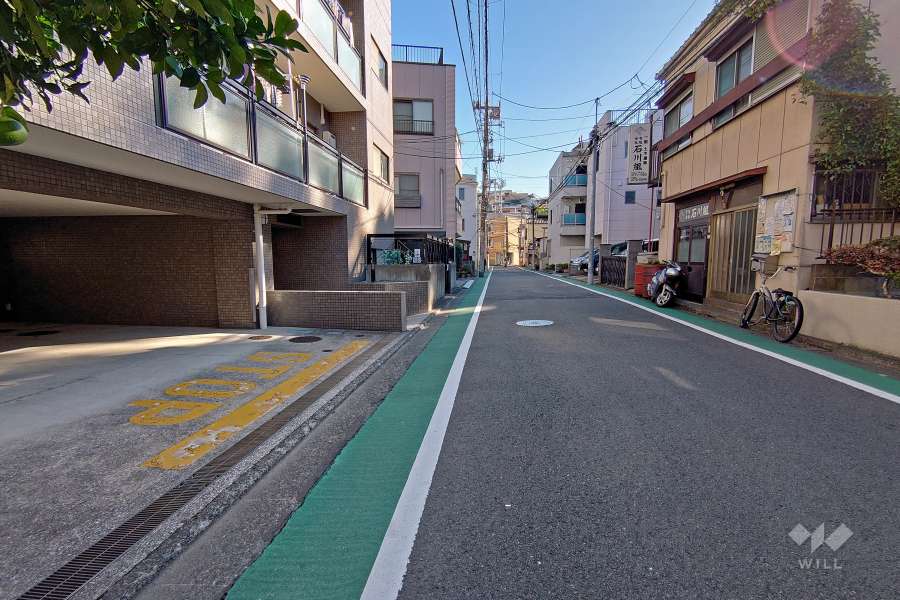 敷地の南側前面道路（西側から）