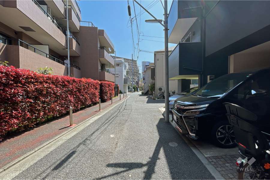 敷地南西側の前面道路（北西側から）