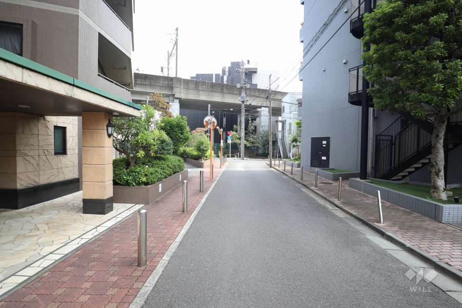 敷地南西側の全面前面道路(北西側から)