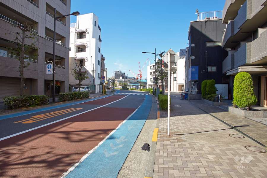 敷地南東側の前面道路（南西側から）